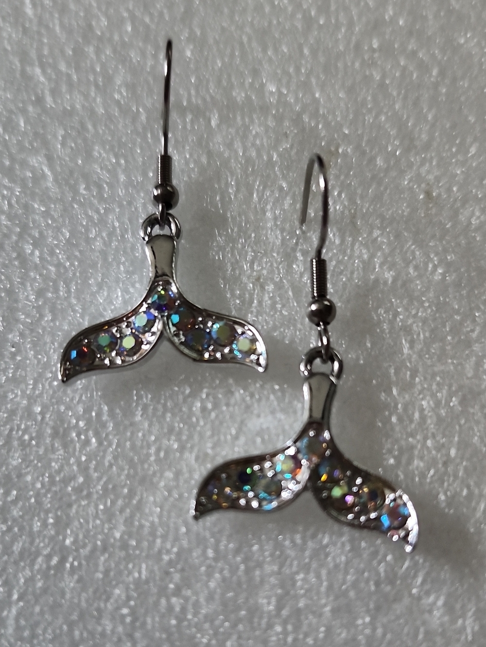 Hand Crafted Silver Mermaid Tail Earrings with Multi-Colored Sparkle